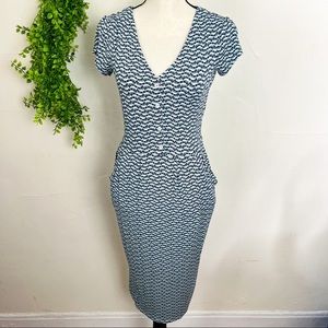 Boden Blue Patterned V-Neck Midi Fit and Flare Dress Size 4